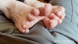 Slut Wife makes you Hard in your Shorts and then Lets you Cum on her Feet. Real Amateur Homemade.