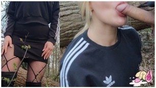 OUTDOOR SEX with a STRANGER in the FOREST was Hot! BJ and Miniskirt Up!